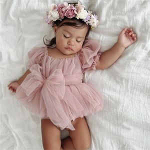 Meisje Jurken Geboren Baby Meisjes Katoenen Romper Onesie Jurk Rose Roze Tutu Peuter Romper Ins Boutique Bows Fashion Wear