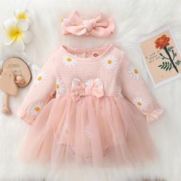 Robes de fille née bébé filles mignonnes marguelées florales longues longues patchwork bodys fêtes de fête de vacances Robe princesse rose