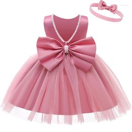 Meisje Jurken Geboren Baby Meisjes Prinses Jurk Peuter Kinderkleding 1 Jaar 1e Verjaardag Tutu Party Tulle Beaded Big Bow Prom Gown