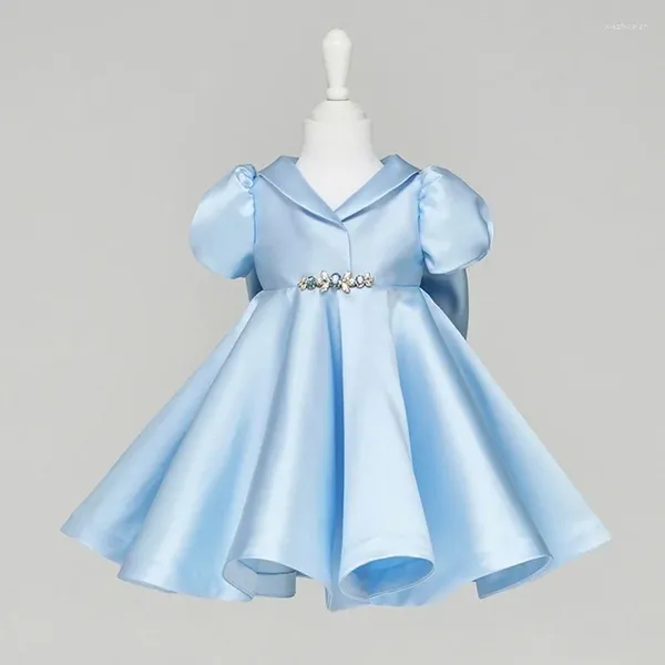 Robes de fille née bébé filles princesse robe de bal bleu Satin enfants pour baptême 1er anniversaire mariage demoiselle d'honneur infantile robes