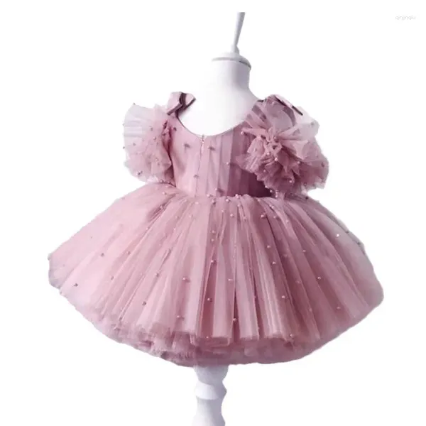 Robes de fille née Baby Pearl Robe d'anniversaire pour les enfants broderie sur l'épaule tutus robe de fête princesse lolita vestido ruffles vêtements