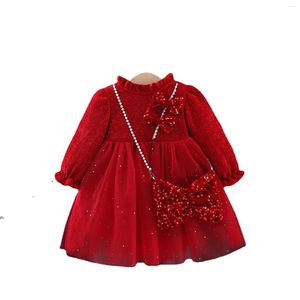Robes de fille Born Christmas Robe pour enfants Princesse Anniversaire Velours Paillettes Bowknot Fille Manches Longues Hiver Coton Warm123