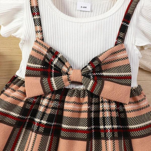 Robes de fille née mignonne robe de noël costume Patchwork col rond manches longues automne Plaid bandeau princesse