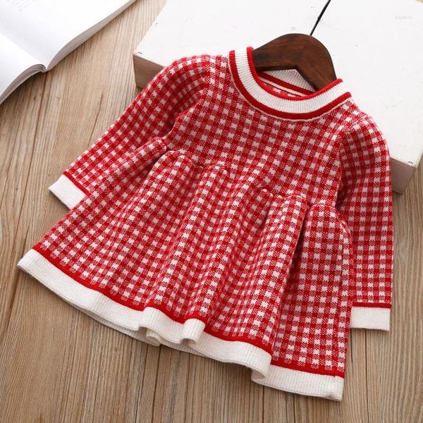 Vestidos de niña, vestido de suéter a cuadros para niñas nacidas, Otoño Invierno, ropa para niños pequeños, ropa de bebé para niños, princesa informal de Navidad 3M