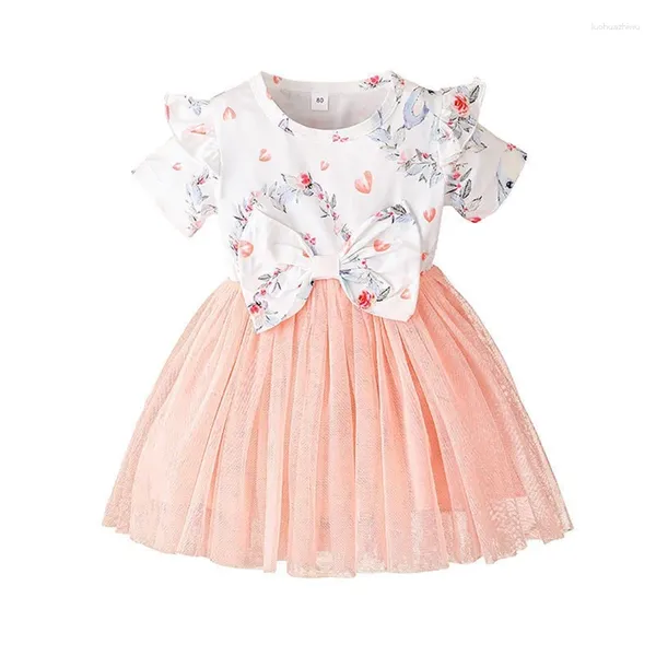 Robes de fille née bébé bébé filles dres sweet d'été décontracté imprimé floral à manches courtes en maille princesse robe robes