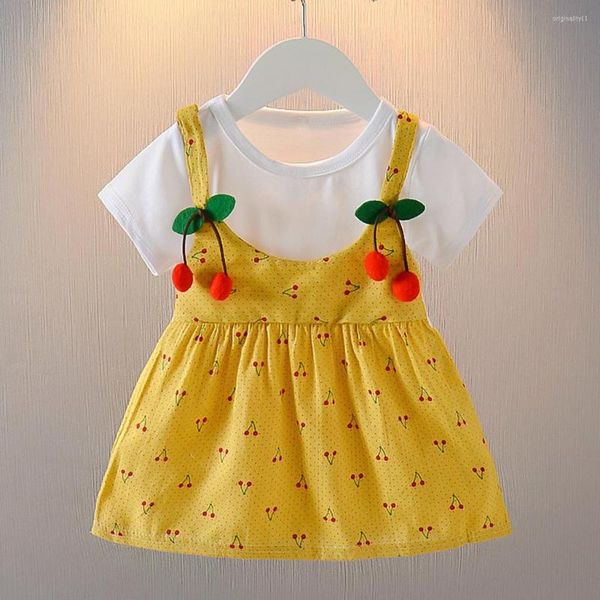 Robes de fille Born Infant Baby Girls Fruit Print Strap Patchwork Princess Dress Outfits