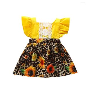 Robes de fille né infantile bébé filles dentelle tournesol robe léopard vêtements d'été petite taille 6