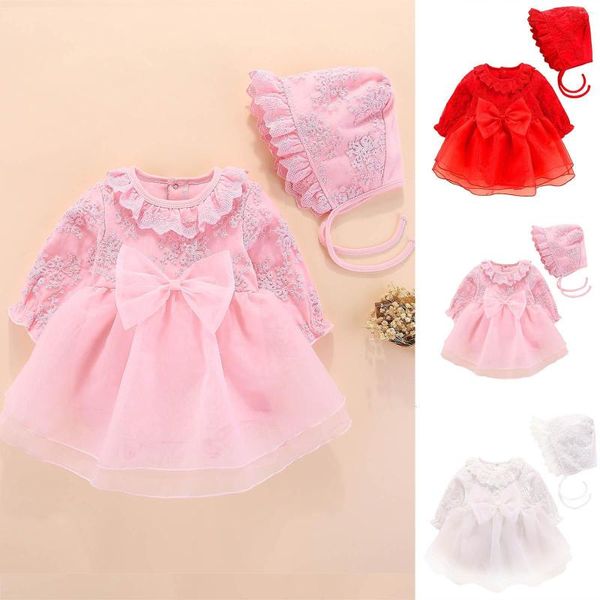 Fille Robes Né Infantile Bébé Filles Solide Automne Imprimer À Manches Longues Chapeau Barboteuse Princesse Robe Vêtements