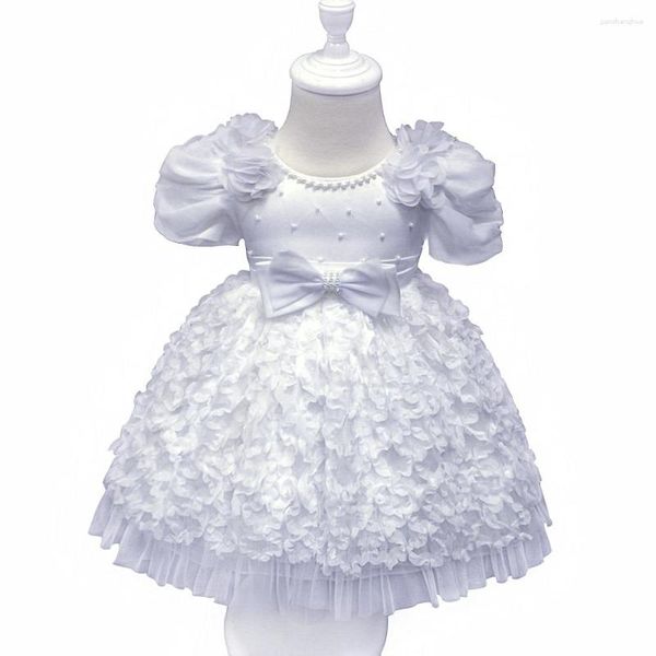 Robes de fille nées infantile filles arrivée robe enfant en bas âge avec des fleurs robe de baptême blanche 1 an anniversaire baptême