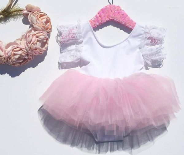 Robes fille né enfants bébé filles rose barboteuse fête dentelle Tutu robe vêtements tenues 0-3Y maille à la mode