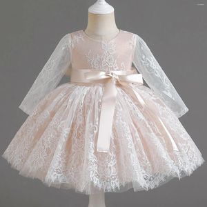 Robes de fille née à manches longues bébé fête de mariage dentelle fleur infantile 1er anniversaire princesse robe de baptême