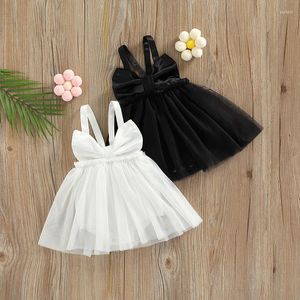 Meisjesjurken geboren tutu romper babymeisjes zomer mouwloze rugloze stevige kleur boog 0-18 maanden wit zwart casual voor