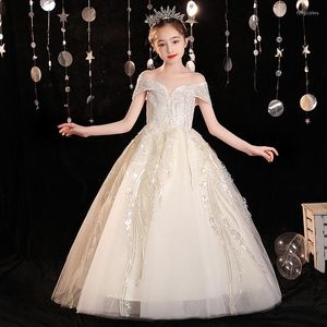 Girl Dresses Boutique Wedding Tieners Champagne Sequin Princess Long Jurk voor bruidsmeisje verjaardagsfeestje eerste communie