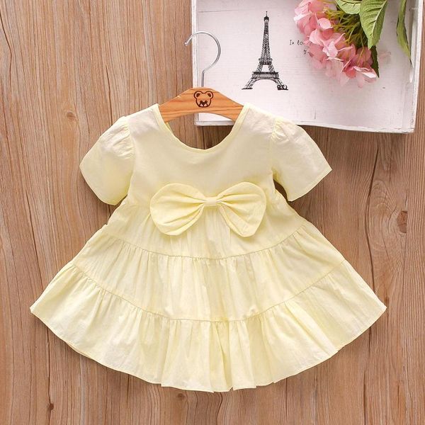 Robes de fille Bowknot Sleeve Short Baby Girls Dress Solid Toddler Princess DressSkirt