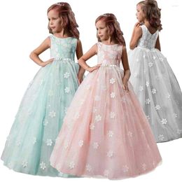 Girl Dresses Brand HG Princess Girls Party Dress 2022 Aankomst enkellengte bloemenkant tule baljurk prom Vestido longo