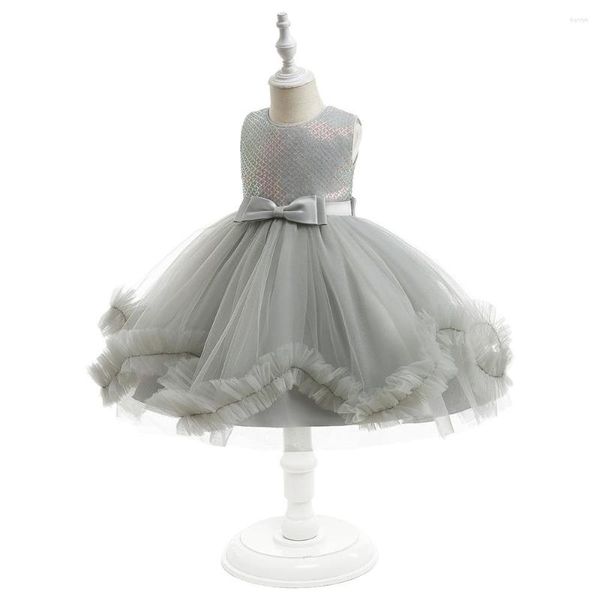 Fille Robes Demoiselle D'honneur Princesse Robe Pour Filles Fête D'anniversaire Gris Tulle Tutu Vêtements Fleur De Mariage Pageant Robe Courte 4-13 Ans