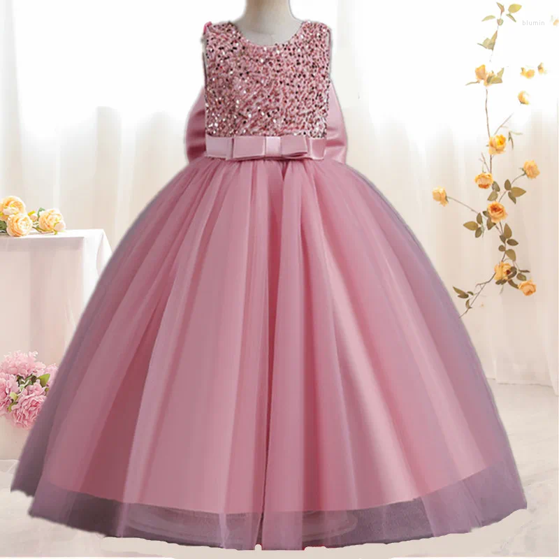 Kız Elbiseler Nedime Prenses Elbise Kızlar İçin Büyük Doğum Günü Partisi Tül Tutu Kıyafetleri Çiçek Düğün Pageant Uzun Elbise 5 14 Yıl