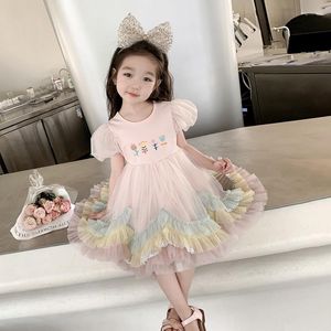 Robes Fille Manches Bulles Robe Colorée Super Fée Peng Gaze Performance Jupe Pour Enfants Filles Vêtements 3 À 8 Ans Été