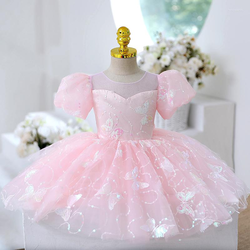 Vestidos de menina borboleta vestido de bebê verão laço rosa lantejoulas princesa fofo tutu para festa de aniversário roupas infantis
