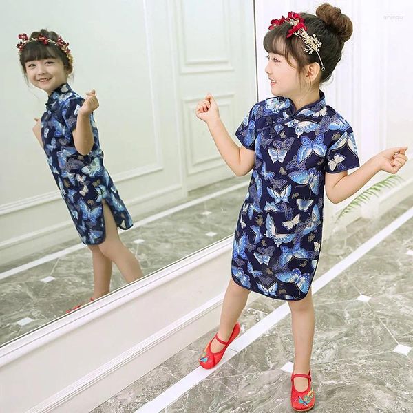 Vestidos de niña mariposa bebé moda de verano niños Qipao año chino ropa Cheongsam para niña trajes vestido Floral Chi-Pao