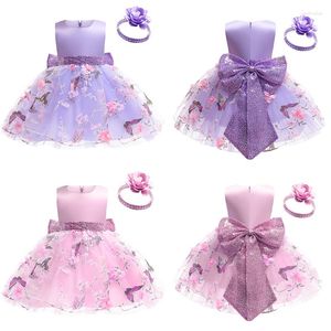 Fille robes papillon broderie né bébé filles robe haute qualité grand arc noël petite princesse bandeau 2 pièces enfants mode