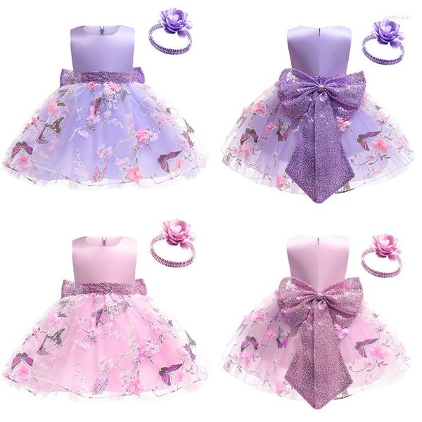 Fille robes papillon broderie né bébé filles robe haute qualité grand arc noël petite princesse bandeau 2 pièces enfants mode