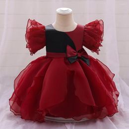 Fille Robes Cap Manches Robe De Bal Rouge 1er Anniversaire Robe De Fête Princesse Bébé Baptême Tutu Vêtements