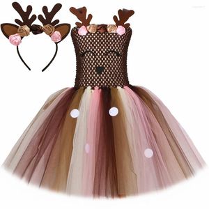 Robes de fille Costume de cerf de bande dessinée pour les filles robe de Tutu de Noël vêtements fleurs bois de renne d'élan enfants Halloween tenue de fête de noël
