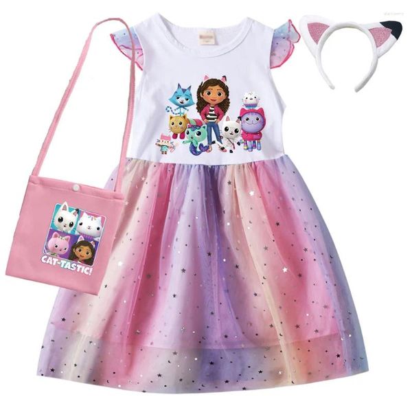 Robes de fille dessin animé Gabby chats bébé enfants Gabby maison de poupée vêtements Cosplay Costume enfants mouche manches tenue décontractée bandeau