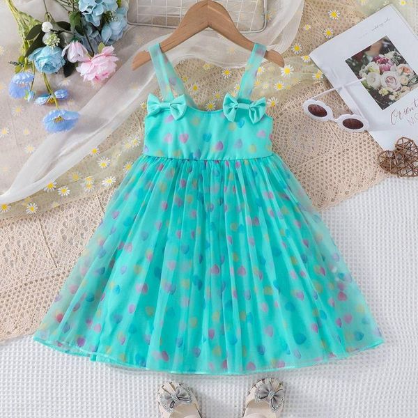 Vestidos de niña Casual Girls Bowknot Suspender Dress Verano Europeo y Americano Estampado completo Son ropa Niños Camisa de manga larga