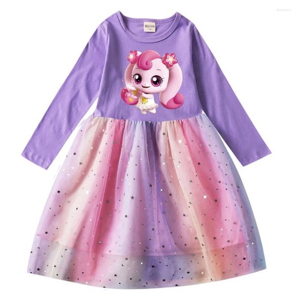 Robes de fille Attraper Teenieping Vêtements Enfants À Manches Longues Robe De Princesse Pour Les Filles Coton T-shirt Maille Paillettes Enfants Robes De Mariage