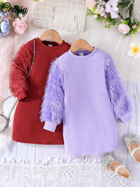 Ceeniu – robe de printemps et d'automne pour filles, tenue rouge basique en peluche, tricotée, vêtements pour enfants