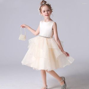 Robes de fille Champagne fleur pour mariage volants Tulle fête d'anniversaire à plusieurs niveaux princesse robes de bal 2023 robe de demoiselle d'honneur junior