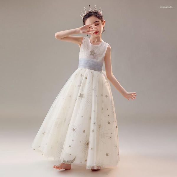 Girl Robes Champagne Flower Girls Semed Owck Plef Elegant Elegant Tulle Ball Bouche Tiered Floor-Ling Princess Jirt D193