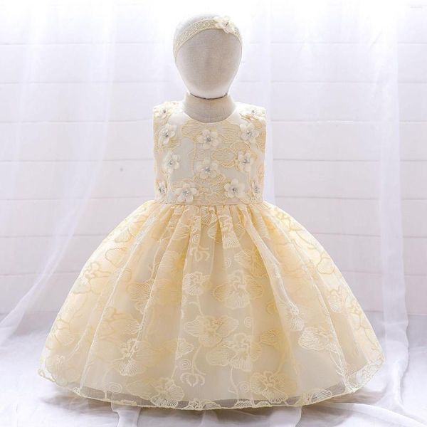 Robes de fille Champagne enfant en bas âge fleur anniversaire robe en dentelle robe de mariée enfants tenue de fête princesse rose bébé