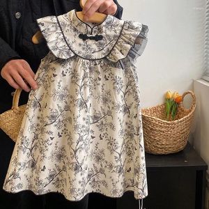 Fille robes cheongsam filles habiller le style chinois qipao bébé vêtements d'été peacock sans manches slim