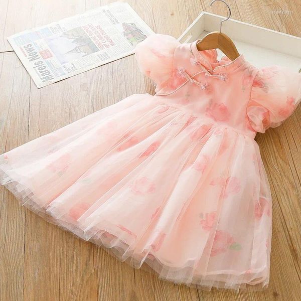 Vestidos de niña Cherry Blossom Pink Girl's National Dress Summer Princess Princess Little Kids Qipao Baby Chino Frocks Children