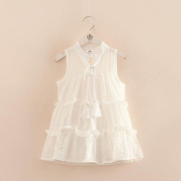 Fille robes enfant sans manches robe 2023 été Simple couleur unie gâteau gilet bébé vêtements