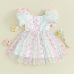 Robes d'été en Tulle pour petites filles, tenue de princesse décontractée, ligne a, manches courtes, vêtements décorés de papillons 3D