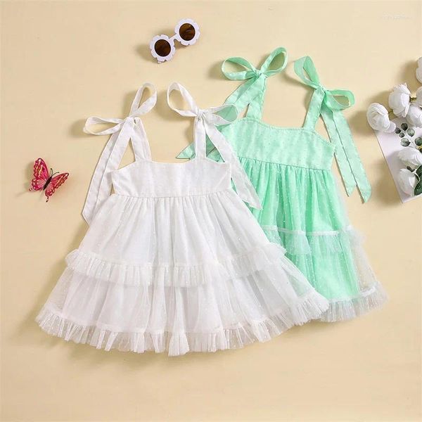 Robes de fille enfants bébé robe de princesse sans manches cravate sangle points suisses à volants Tulle enfant en bas âge tenue de plage d'été