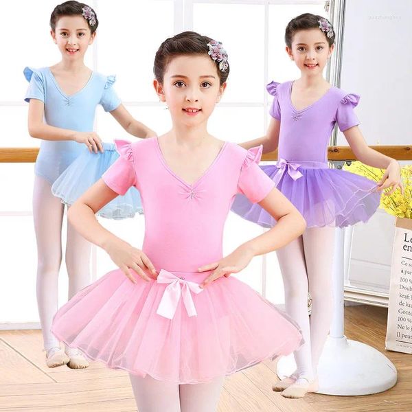Robes de fille enfants Ballet TUTU jupe coton gymnastique justaucorps robe Latin Dancewear