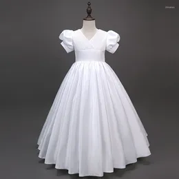 Robes de demoiselle d'honneur pour filles, tenue princesse de fête, motif floral, jupe longue blanche, couleur unie, 7-12 ans, 4-6 ans