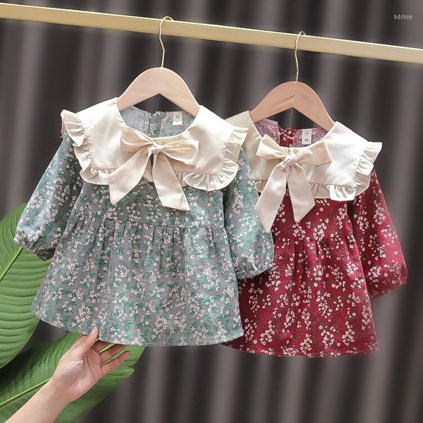 Vestidos de niña Ropa para niños Bebé Primavera Otoño Vestido de moda Muñeca Collar Floral Solapa grande Manga larga Princesa