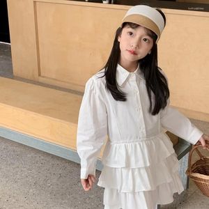 Robes pour filles, vêtements pour enfants, chemise à manches longues, Design de Style coréen, revers, couleur unie, printemps 2024