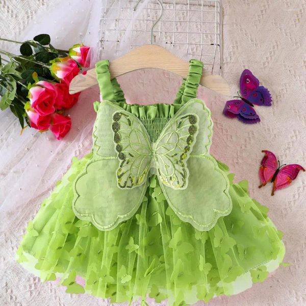 Vestidos de niña vestido para niños alas de mariposa Hada niñas princesa lentejuelas dobladillo grande malla rendimiento de jardín de infantes verano