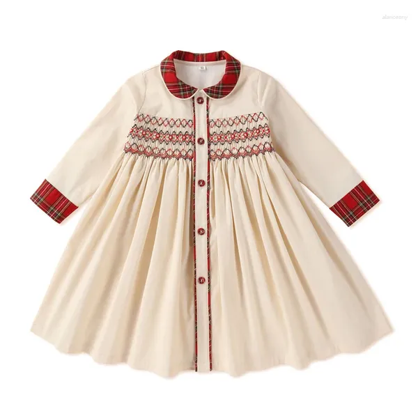 Robes de fille enfants filles Vintage espagnol princesse robe à carreaux pour élégant à la main smocké à manches longues 2024 automne enfants Costume