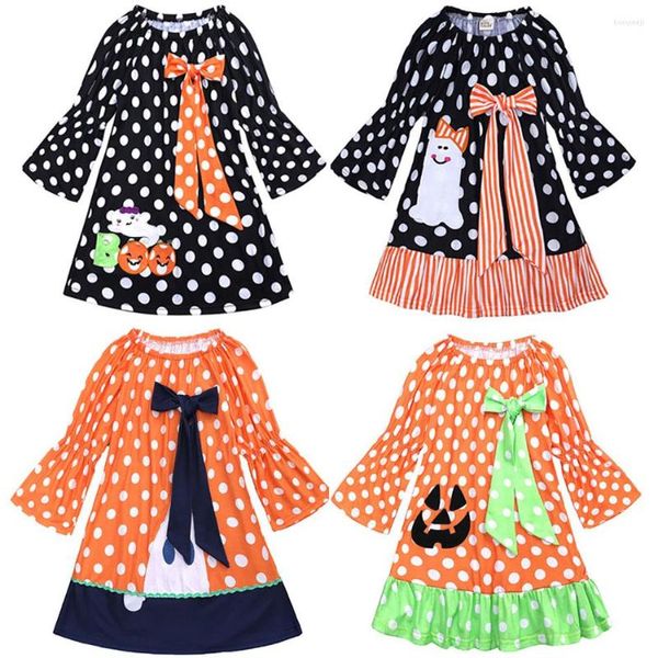 Vestidos para niñas, disfraz de Halloween para niños, vestido de lunares con fantasma de calabaza para niñas, fiesta para niños de 0 a 5 años