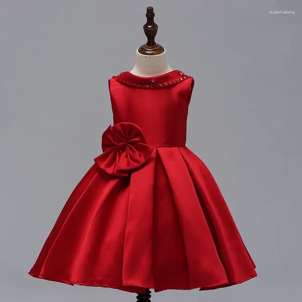 Robes de fille enfants enfants robe de bal filles robe élégante sans manches demoiselle d'honneur arc 2023 été princesse fête de mariage pour 2-12T