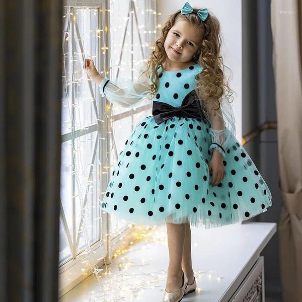 Filles robes enfants robe princesse pour filles pot mousseline de mousseline arc arc des vêtements de fête de bal de bal 3 à 9 ans genou-lenjth rc117571