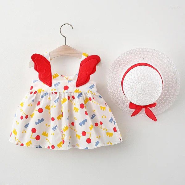 Robes de fille pour enfants 2 / morceaux Set Girl's Summer Full Corps Robe imprimée mignonne Little Wings Princess and Hat